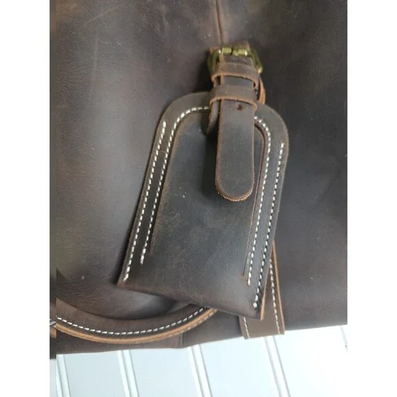 NEW LEATHFOCUS CHOCOLATE BROWN LEATHER TRAVEL DUFFLE BAG CARRY ON LUGGAGE-24inch - Picture 15 of 16